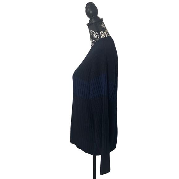 NOBA 1950 V-Neck Knit Sweater Horizontal Stripes Blue Black Italy - Size Large - Picture 6 of 9